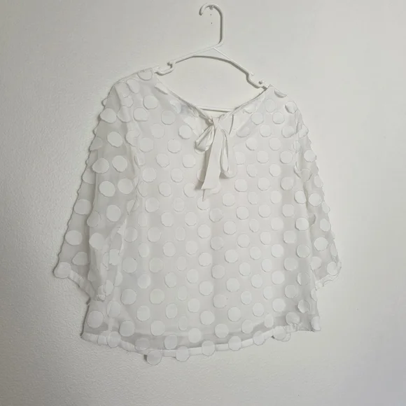 Anthropologie Dottie White Polka-dot Mid Sleeve Top Size 4 - Picture 4 of 7